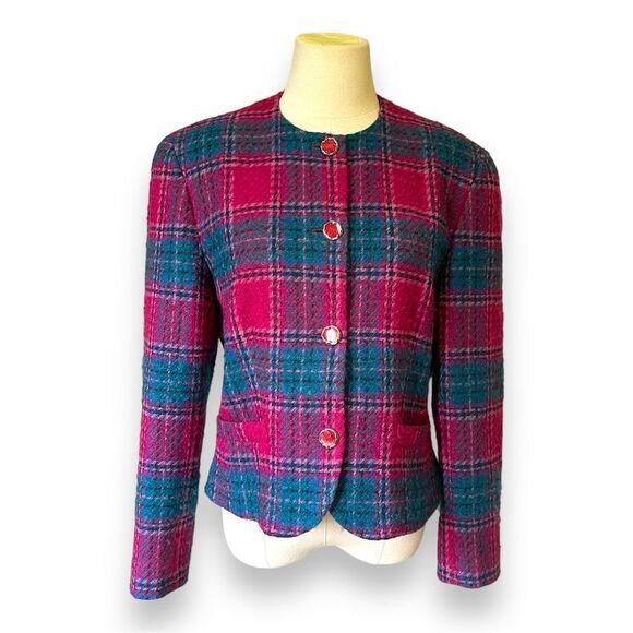 Vintage 1960's Pendleton Pink Plaid Jacket Size 12 - Picture 1 of 3